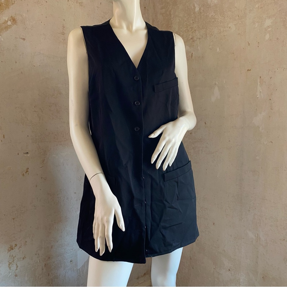 DKNY Donna Karen Black Wool Long Vest